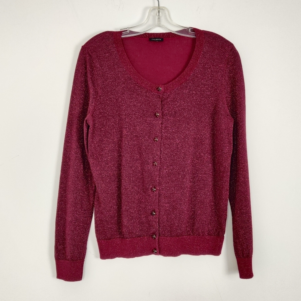 Women's Talbots Sparkly Cardigan - Button-Up, Long-Sleeve, Size Medium Metallic